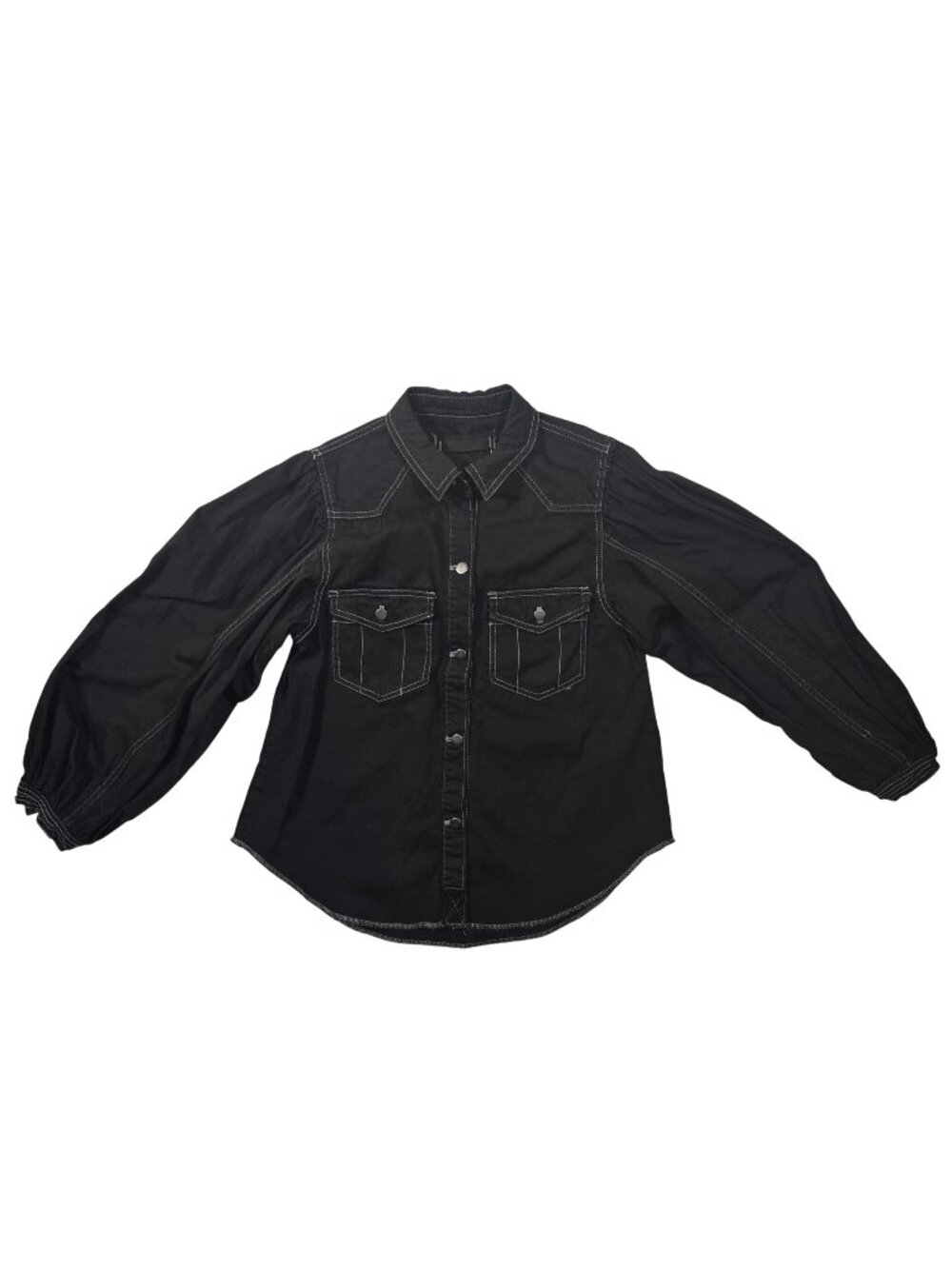 We The Free Free People Black Western Snap Button Puff Sleeve Shirt Small NWOT